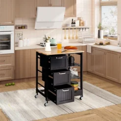 Costway Rolling Kitchen Island Utility Storage Cart W/ 3 Storage Drawers & Shelves White/Black 13 Costway Rolling Kitchen Island Utility Storage Cart W/ 3 Storage Drawers & Shelves White/Black -Costway GUEST 2460778e b0fc 47bd 9ee4 c258c959cc36