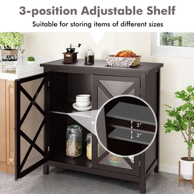 Costway Kitchen Buffet Sideboard Storage Cabinet W/Glass Doors & Adjustable Shelf WhiteBrown 6 Costway Kitchen Buffet Sideboard Storage Cabinet W/Glass Doors & Adjustable Shelf WhiteBrown - Image 6