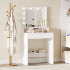 Costway Vanity Desk With Mirror And Lights With 3 Light Modes & Adjustable Brightness White -Costway GUEST 2495f36f 1b96 49f7 9756 bbf8abfc5712