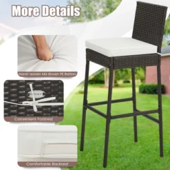 Costway Patio Wicker Barstools Bar Height Chairs W/ Cushions Backyard Off White -Costway GUEST 24e0ac6d e7fe 40ee a6cc cc11342135ef