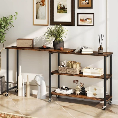 Costway 360° Rotation Mobile Laptop Table With 2-Tier Storage Shelves & 6 Universal Wheels Coffee/Brown/Walnut 4 Costway 360° Rotation Mobile Laptop Table With 2-Tier Storage Shelves & 6 Universal Wheels Coffee/Brown/Walnut - Image 4