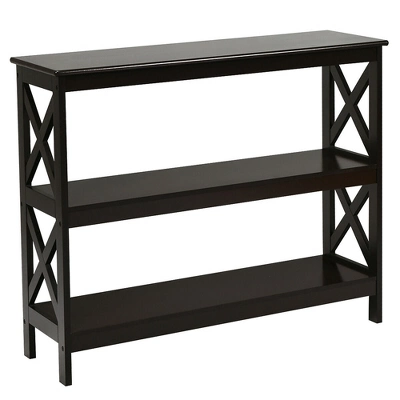 Costway 3-Tier Console Table X-Design Bookshelf Sofa Side Accent Table W/Shelf EspressoBlack 11 Costway 3-Tier Console Table X-Design Bookshelf Sofa Side Accent Table W/Shelf EspressoBlack - Image 11