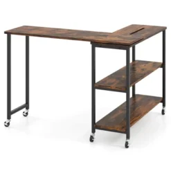 Costway 360° Rotation Mobile Laptop Table With 2-Tier Storage Shelves & 6 Universal Wheels Coffee/Brown/Walnut 18 Costway 360° Rotation Mobile Laptop Table With 2-Tier Storage Shelves & 6 Universal Wheels Coffee/Brown/Walnut -Costway GUEST 25795a04 d808 48d7 b59e 53961426e180