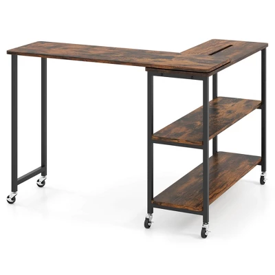 Costway 360° Rotation Mobile Laptop Table With 2-Tier Storage Shelves & 6 Universal Wheels Coffee/Brown/Walnut 9 Costway 360° Rotation Mobile Laptop Table With 2-Tier Storage Shelves & 6 Universal Wheels Coffee/Brown/Walnut - Image 9