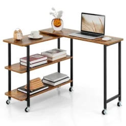 Costway 360° Rotatable Sofa Side Table L-shaped Laptop Desk Snack Table WithShelf Patented Brown/Natural/Walnut/Rustic Brown -Costway GUEST 257c9c80 eca4 4a88 8925 a2e63b2b238a