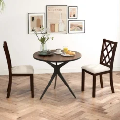 Costway Set Of 2/4 Dining Chairs Wood Kitchen Side Chair With Inclined Backrest Cherry Brown