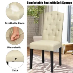 Costway Set Of 4 Tufted Dining Chair Upholstered W/ Nailhead Trim & Rubber Wooden Legs -Costway GUEST 2606cf09 4360 4841 a81c 0d51b382dba3