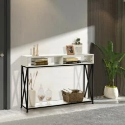 Costway Console Table With Open Shelf And Storage Compartments Steel Frame -Costway GUEST 2634874e 8fe8 4eaa 81ac fcaab463d741