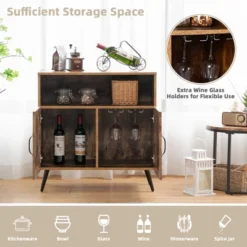 Costway Mid-century Storage Cabinet Sideboard W/ Doors Wine Glass Racks Rustic Brown 11 Costway Mid-century Storage Cabinet Sideboard W/ Doors Wine Glass Racks Rustic Brown -Costway GUEST 2662aa39 ddf7 4b93 9c4b b18588a7d129