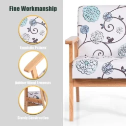 Costway Modern Accent Armchair Fabric Lounge Chair W/Rubber Wood Leg White&Blue Floral 14 Costway Modern Accent Armchair Fabric Lounge Chair W/Rubber Wood Leg White&Blue Floral -Costway GUEST 2670ba6d fa51 436b b006 a734f4a8e60c