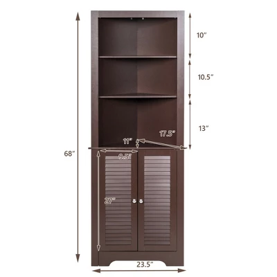 Costway Bathroom Corner Storage Cabinet Free Standing Tall Bathroom Cabinet W/3 Shelves 1 Costway Bathroom Corner Storage Cabinet Free Standing Tall Bathroom Cabinet W/3 Shelves