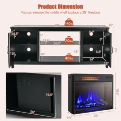 Costway 59'' Fireplace TV Stand W/ 25'' 1350W Electric Fireplace Heater Remote Control