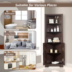 Costway Bathroom Corner Storage Cabinet Free Standing Tall Bathroom Cabinet W/3 Shelves 14 Costway Bathroom Corner Storage Cabinet Free Standing Tall Bathroom Cabinet W/3 Shelves -Costway GUEST 27181340 81ed 427e a82d ede923a254aa