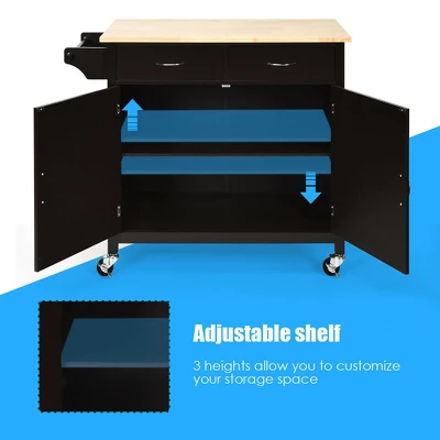 Costway Modern Rolling Kitchen Island Cart Wood Top Storage Trolley With Storage Drawers 8 Costway Modern Rolling Kitchen Island Cart Wood Top Storage Trolley With Storage Drawers - Image 8