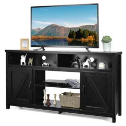 Costway 59'' TV Stand Media Center Console Cabinet W/ Barn Door For TV's 65'' NaturalBlackCoffee -Costway GUEST 28b8e580 c1c8 4571 b207 01830c142180