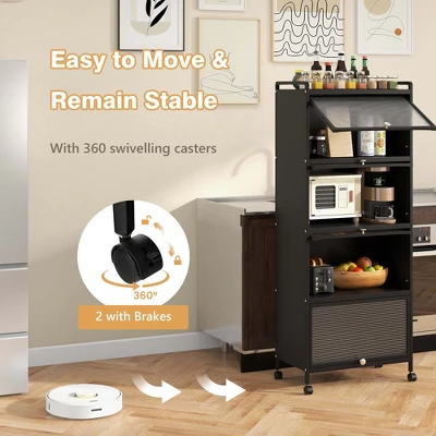 Costway 5-Tier Kitchen Baker's Rack Storage Cabinet Mobile Microwave Stand Flip-up Doors White/Black/Grey/Green 7 Costway 5-Tier Kitchen Baker's Rack Storage Cabinet Mobile Microwave Stand Flip-up Doors White/Black/Grey/Green - Image 7