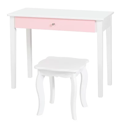 Costway Kids Vanity Set Princess Makeup Dressing Play Table Set W/Mirror White Pink 3 Costway Kids Vanity Set Princess Makeup Dressing Play Table Set W/Mirror White Pink - Image 3