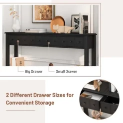 Costway 60" Console Table Retro Entryway Sofa Table With 4 Drawers & Open Shelf Hallway White/Black -Costway GUEST 2951ca2b 7a5e 48bd aeb6 fa142cc58587