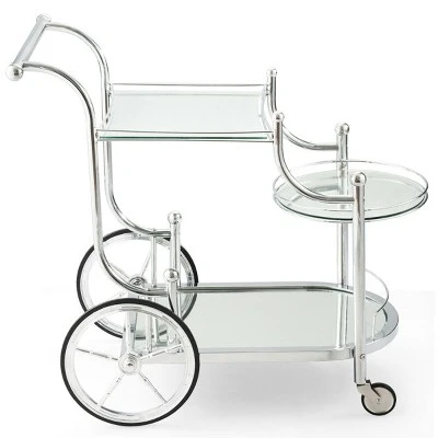 Costway Kitchen Cart Tea Cart Glass Shelves & Metal Frame With Wheels 8 Costway Kitchen Cart Tea Cart Glass Shelves & Metal Frame With Wheels - Image 8