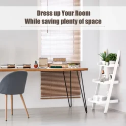 Costway 3 Tier Leaning Wall Ladder Book Shelf Bookcase Storage Rack Display Flower Shelf Plant Shelf Furniture -Costway GUEST 2963f492 7e79 4842 8bb5 ad4c609266df