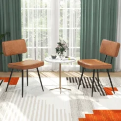 Costway Dining Chairs Set Of 2 With PU Leather Cover Filled Sponge Waterfall Seats Brown/Green -Costway GUEST 2990505a 121a 4ffc 8acb 19cfff7111a5