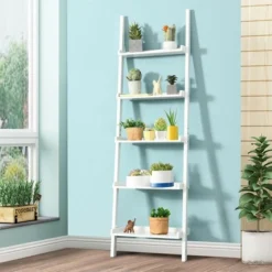 Costway Versatile White 5-Tier Bookshelf Leaning Wall Shelf Ladder Bookcase Storage Display Furni 15 Costway Versatile White 5-Tier Bookshelf Leaning Wall Shelf Ladder Bookcase Storage Display Furni -Costway GUEST 29a20adb 3149 41af a4e8 07d8ce030ab6