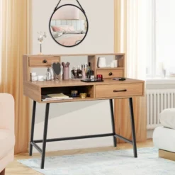 Costway Makeup Vanity Table Computer Writing Desk Storage With Drawer Shelf Industrial 12 Costway Makeup Vanity Table Computer Writing Desk Storage With Drawer Shelf Industrial -Costway GUEST 29e09e6d 066e 474d b3ea d707246e80d1