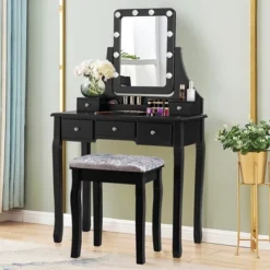 Costway Vanity Dressing Table Set W/ 10 Dimmable Bulbs Touch Switch Cushion Stool WhiteBlackBrown -Costway GUEST 2a97f9fa e85d 48fa 8b66 9be97ce00e86