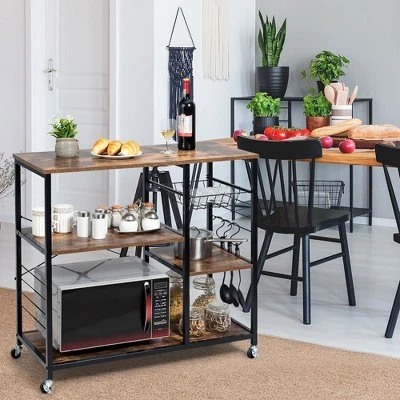 Costway Rolling Industrial Kitchen Baker's Rack Wood Black 1 Costway Rolling Industrial Kitchen Baker's Rack Wood Black