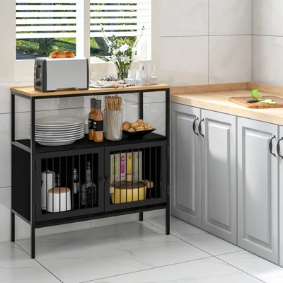 Costway Kitchen Server Buffet Sideboard Storage Cabinet Cupboard With 2 Doors & Open Shelf 1 Costway Kitchen Server Buffet Sideboard Storage Cabinet Cupboard With 2 Doors & Open Shelf