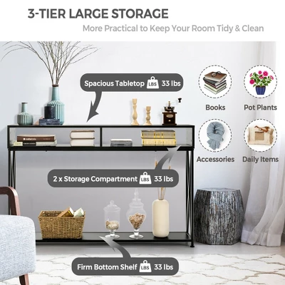 Costway Steel Frame Console Table With Open Shelf And Storage Compartments Black 4 Costway Steel Frame Console Table With Open Shelf And Storage Compartments Black - Image 4