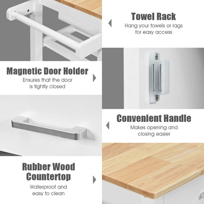 Costway 4-Tier Wood Kitchen Island Trolley Cart Storage Cabinet W/ Wine Rack White 6 Costway 4-Tier Wood Kitchen Island Trolley Cart Storage Cabinet W/ Wine Rack White - Image 6