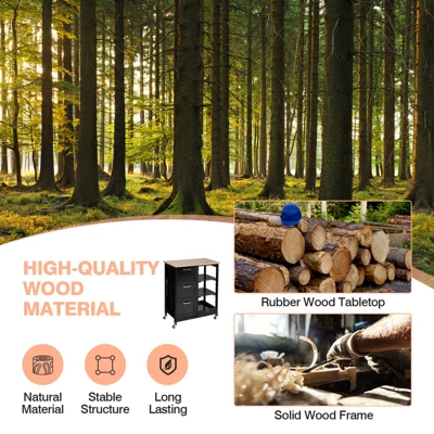 Costway Rolling Kitchen Island Utility Storage Cart W/ 3 Storage Drawers & Shelves White/Black 5 Costway Rolling Kitchen Island Utility Storage Cart W/ 3 Storage Drawers & Shelves White/Black - Image 5