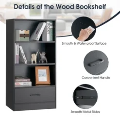 Costway 48'' Tall 4-tier Storage Shelf Wood Bookcase W/Drawer Home Organizer Display Rack -Costway GUEST 2b735185 764e 491d 9619 476ab75ab85b