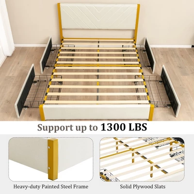 Costway FullQueen Size Upholstered Bed Frame Wooden Slatted Adjustable Headboard 4 Drawers 8 Costway FullQueen Size Upholstered Bed Frame Wooden Slatted Adjustable Headboard 4 Drawers - Image 8