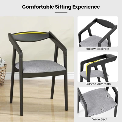 Costway Wooden Dining Chair Set Of 2 With Rubber Wood Frame Armrests Padded Cushion 7 Costway Wooden Dining Chair Set Of 2 With Rubber Wood Frame Armrests Padded Cushion - Image 7