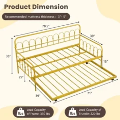 Costway Twin Size Metal Daybed With Trundle Space-Saving Sofa Bed Lockable Wheels Gold -Costway GUEST 2be6a48c 302e 4449 b278 65d60bd17fbc