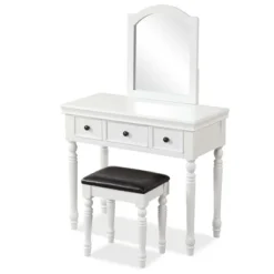 Costway Vanity Table Set Makeup Desk Cushioned Stool 3 Drawer Large Mirror White/Walnut -Costway GUEST 2c0071ad 7e73 4d9a a8e1 a81ad61a5890