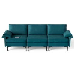 Costway Modern Modular Fabric 3-Seat Sofa Couch With Socket USB Ports & Metal Legs Grey/Blue -Costway GUEST 2c09dcfc 4e4a 4e56 a75a d28d3837e67c