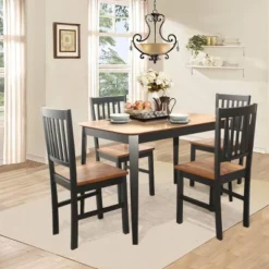 Costway 5PCS Mid Century Modern Black 29.5'' Dining Table Set 4 Chairs W/Wood Legs Kitchen Furniture -Costway GUEST 2c1f31d9 6d3e 4e1b a10b d14a2b7ab345