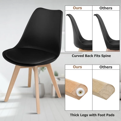 Costway Set Of 4 Dining Chair Mid Century Modern Shell PU Seat W/ Wood-Leg White 7 Costway Set Of 4 Dining Chair Mid Century Modern Shell PU Seat W/ Wood-Leg White - Image 7