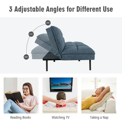 Costway Modern Convertible Futon Sofa Bed Linen Fabric Folding Couch Recliner GreyAquamarineBlue 6 Costway Modern Convertible Futon Sofa Bed Linen Fabric Folding Couch Recliner GreyAquamarineBlue - Image 6