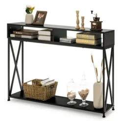 Costway Steel Frame Console Table With Open Shelf And Storage Compartments Black 14 Costway Steel Frame Console Table With Open Shelf And Storage Compartments Black -Costway GUEST 2d2a83b4 2366 4f86 9674 d9af762eee94