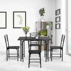 5 Pcs Modern Dining Table Set 4 Chairs Steel Frame Home Kitchen Furniture Black -Costway GUEST 2d3e2940 ebf4 421f b10b 6c7c8c849a6c