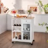Costway Rolling Kitchen Island Wood Top Trolley Cart Storage Cabinet W/Shelf & Wine Rack