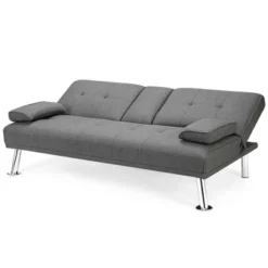 Costway Convertible Folding Futon Sofa Bed Fabric W/2 Cup Holders Light Gray/Dark Gray -Costway GUEST 2db30834 1597 4c9d 8a5d 1543536822e8