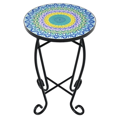 Costway Mosaic Side Table Accent Table Round Balcony Bistro End Table OrangeBlueNavy 10 Costway Mosaic Side Table Accent Table Round Balcony Bistro End Table OrangeBlueNavy - Image 10