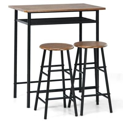 Costway 3 Pieces Bar Table Set Counter Height Dining Pub Table W/ 2 Stools 11 Costway 3 Pieces Bar Table Set Counter Height Dining Pub Table W/ 2 Stools - Image 11
