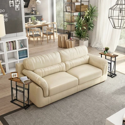 Costway 2PCS Industrial End Side Table Nightstand With Mesh Holder Rustic Brown 2 Costway 2PCS Industrial End Side Table Nightstand With Mesh Holder Rustic Brown - Image 2