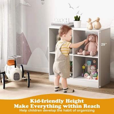 Costway Kids Toy Storage Organizer 4-Cube Wooden Display Bookcase With Anti-toppling Device 3 Costway Kids Toy Storage Organizer 4-Cube Wooden Display Bookcase With Anti-toppling Device - Image 3